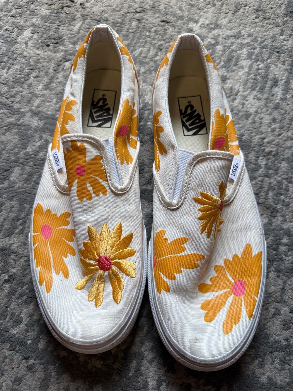Vans White Slip-On Sneakers with Yellow Floral Print